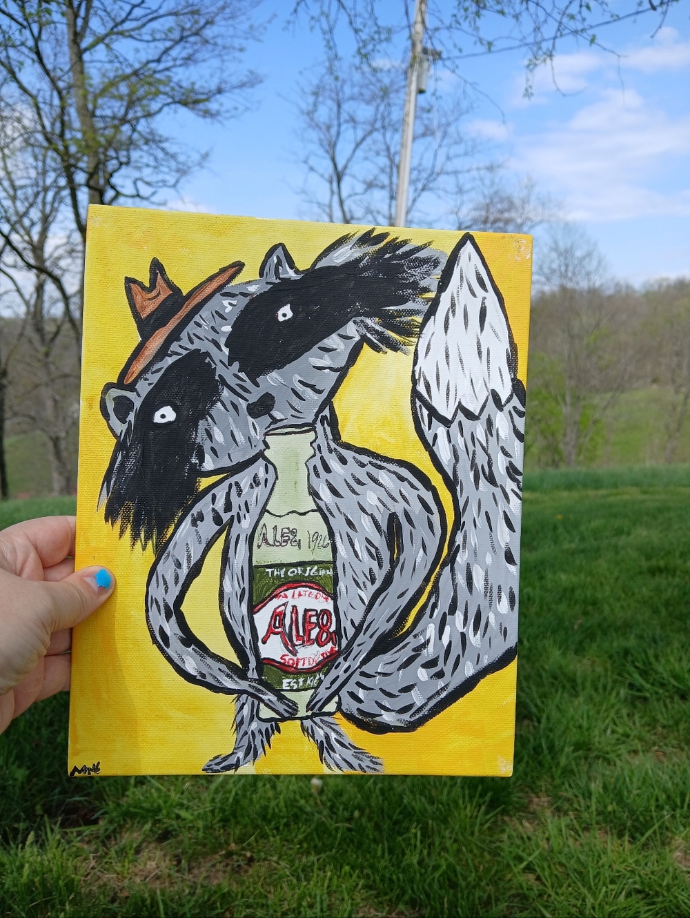 Raccoon Holding ALE8 Painting Kentucky Art Folk Art